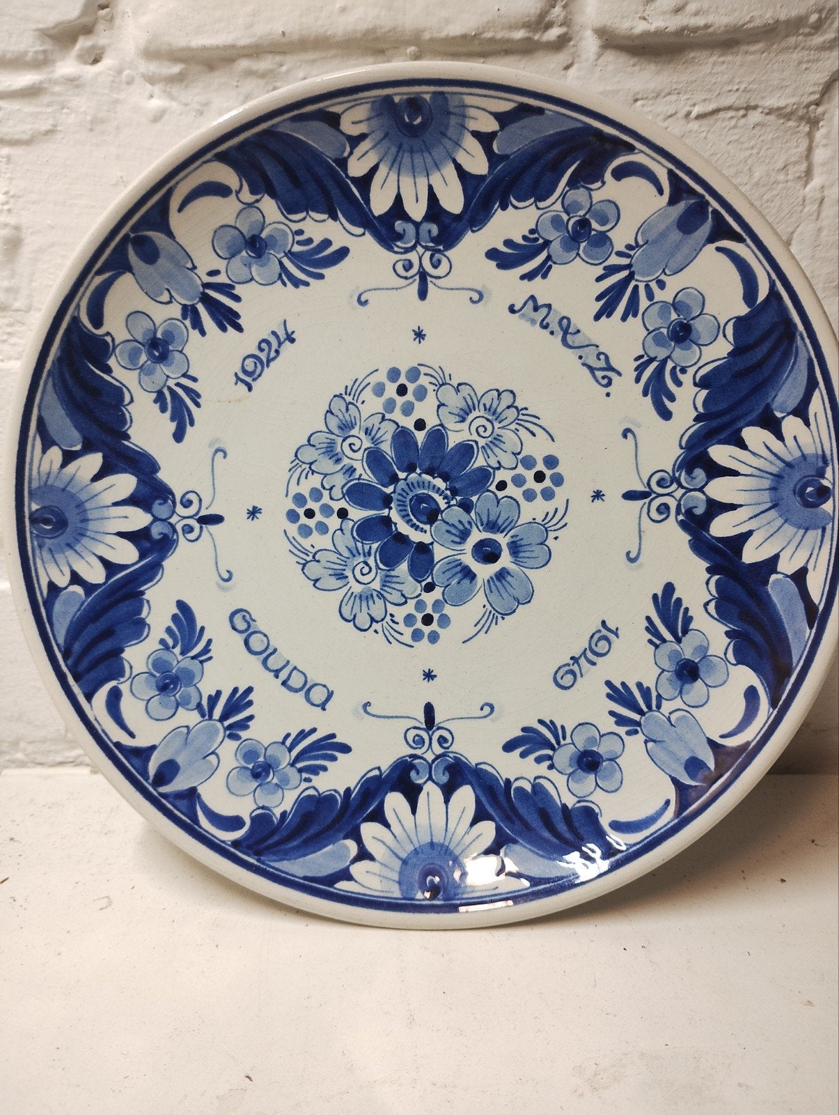 Antiek Delfts Blauw Gedenkbord Schoonhoven Holland 1924-1949, Ophalen of Verzenden