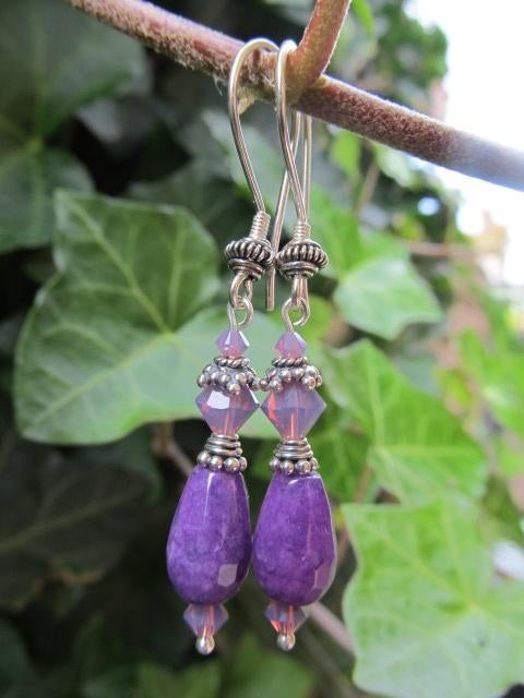 Oorbellen Purple Cyclaam jade facet-swarovski kristal zilver, Ophalen, Nieuw