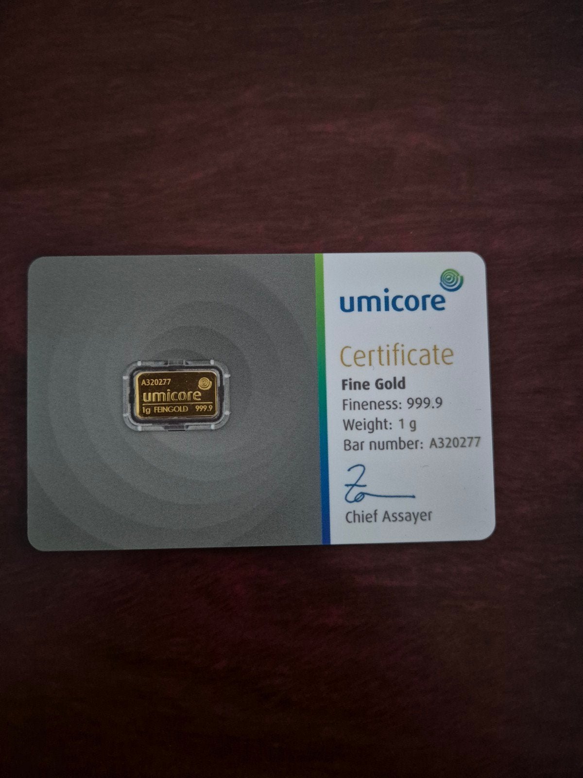 0.999 goudbaar 1 gram Umicore, Ophalen of Verzenden, Goud