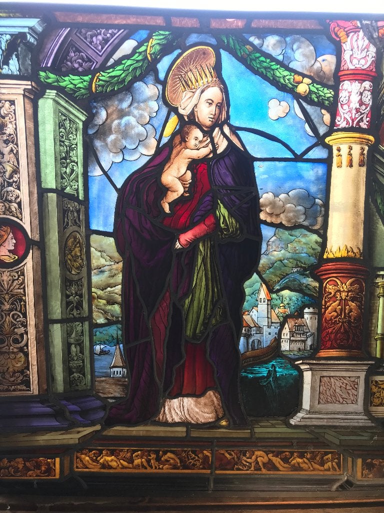 gebrandschilderd religieus glas in loodraam, Doe-het-zelf en Verbouw, Glas en Ramen, Ophalen, Gebruikt, Geen, Glas in lood