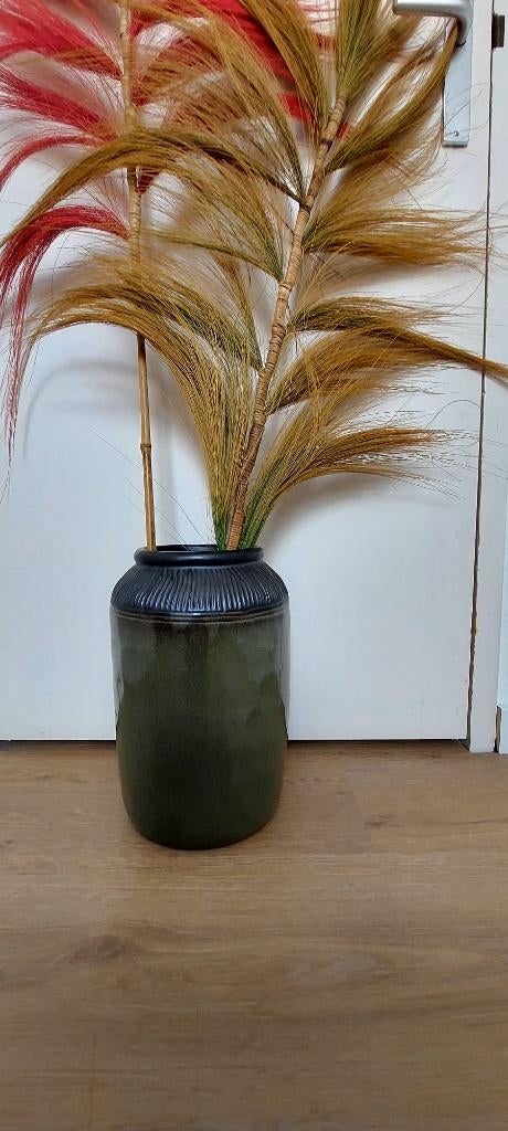 XXL 35 cm groen keramische kruikvaas vaas vintage look, Eu, Eu, Rond, Ophalen of Verzenden
