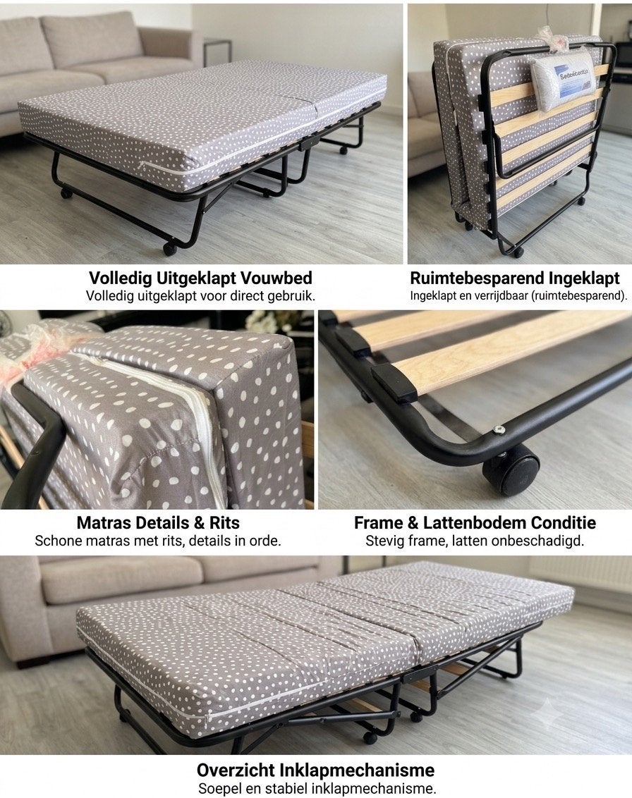 Praktisch en comfortabel opvouwbaar logeerbed, Huis en Inrichting, Ophalen, Gebruikt, Eenpersoons, 80 cm