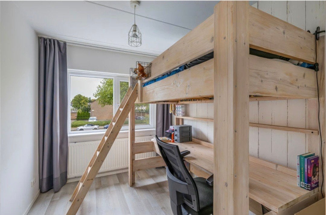 Steigerhouten White Wash Hoogslaper met Bureau, Ophalen, Hoogslaper, Eenpersoons, 180 tot 200 cm