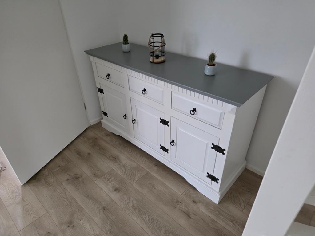 Wit dressoir met grijs blad - 89x154x48,5 cm, Ophalen, Gebruikt, 150 tot 200 cm, 25 tot 50 cm