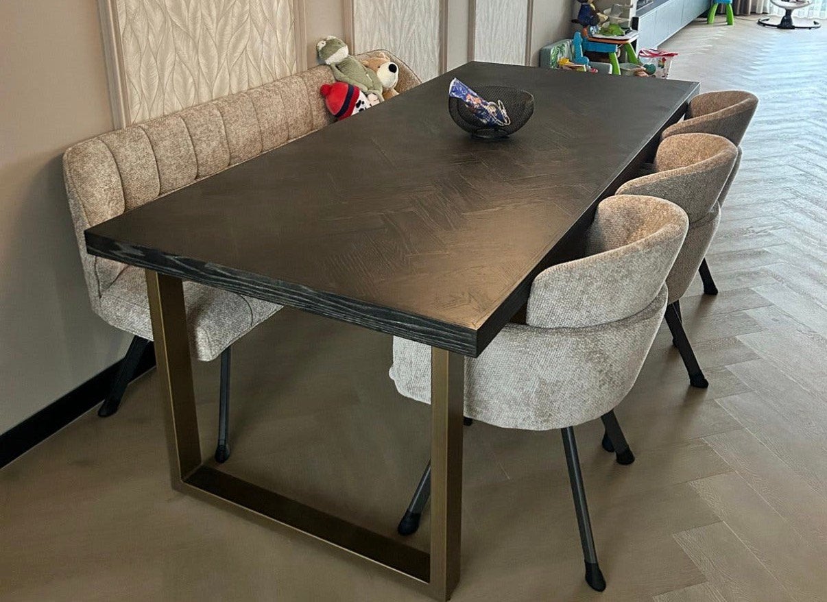 Richmond eettafel | Blackbone Eiken | Kopergoud | 220x100cm, Ophalen, 100 tot 150 cm, Richmond, Eikenhout