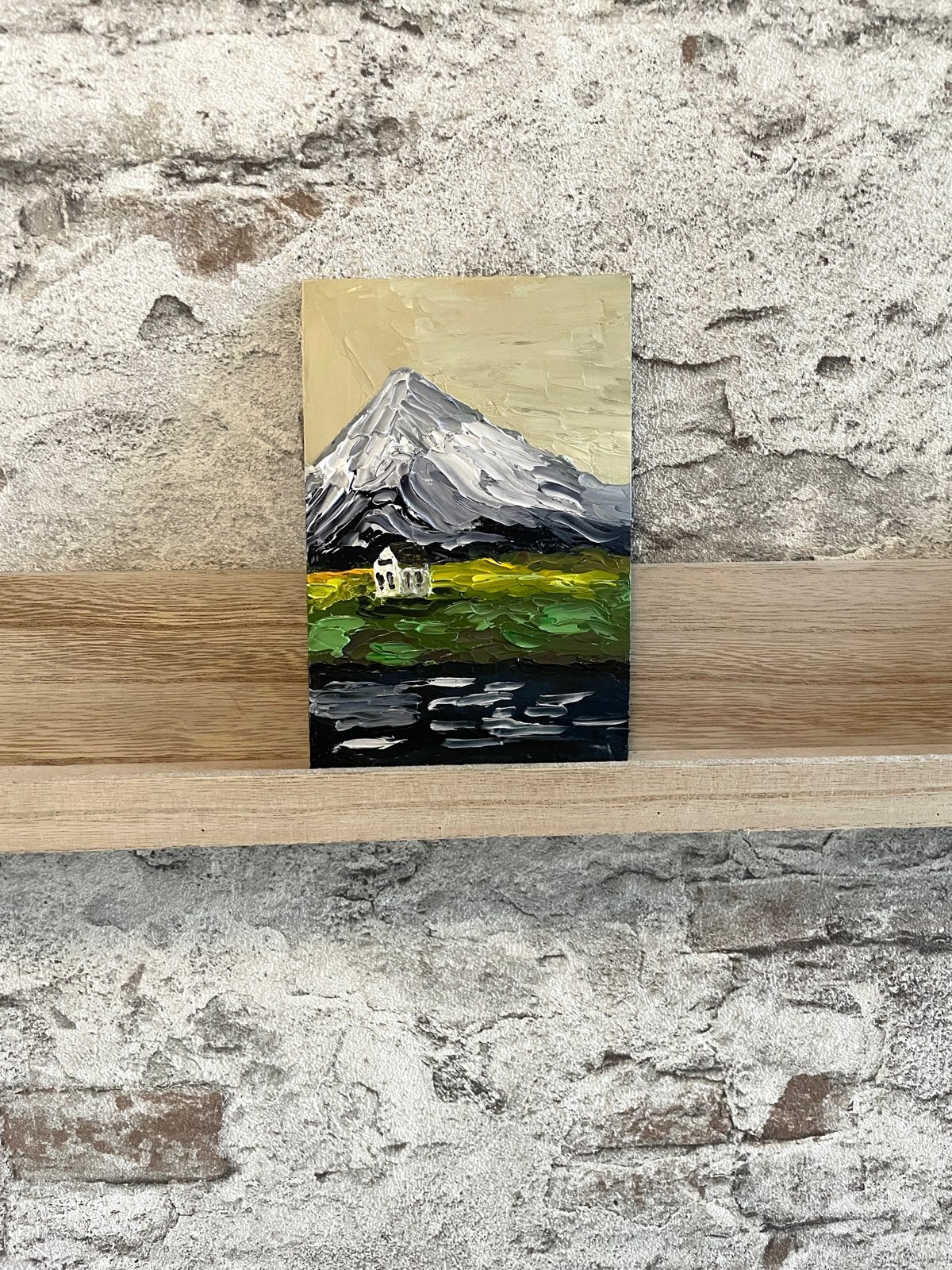 Miniatuur Schilderij: Berglandschap met Huisje, Realistisch, Olieverf, Doek, Verzenden