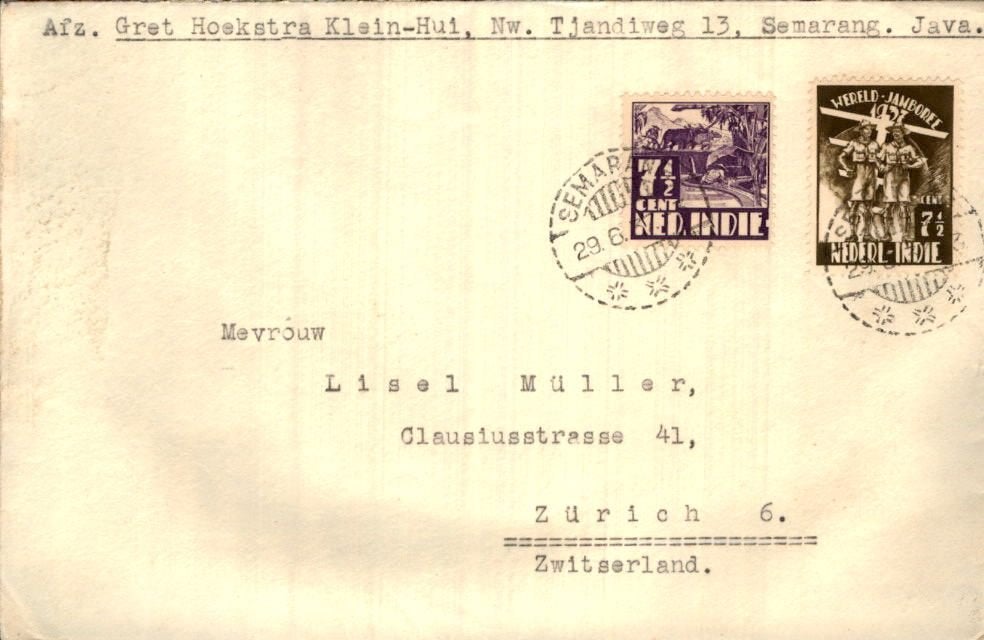 Nederlands Indië - Zwitserland -1937, Verzenden, Envelop