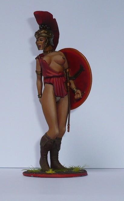 Tinnen figuur van half naakte vrouwelijke Griekse krijger, Ophalen of Verzenden, Zo goed als nieuw