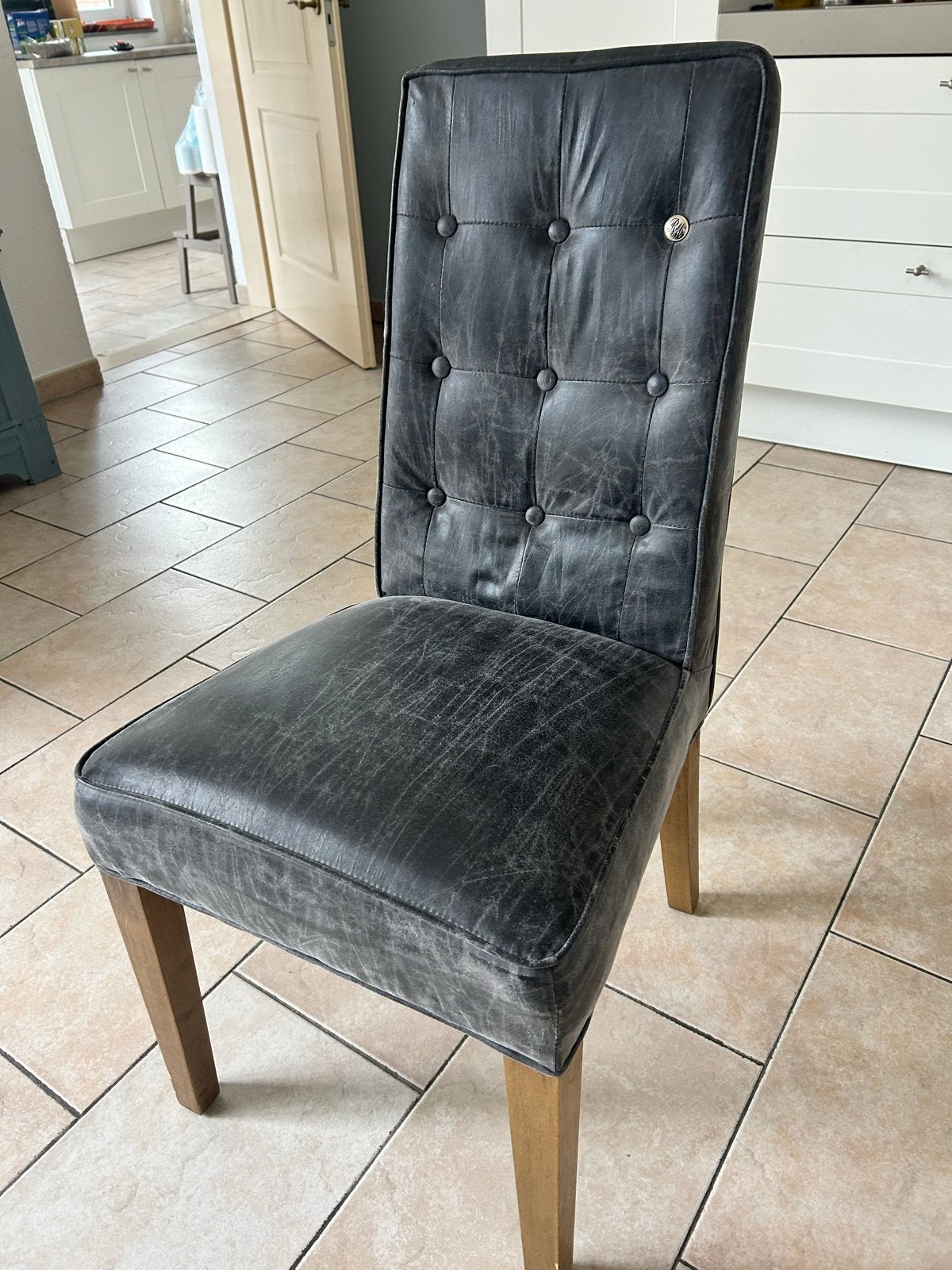 10 Riviera Maison stoelen antraciet, Huis en Inrichting, Ophalen, Gebruikt, Vijf, Zes of meer stoelen, Stof