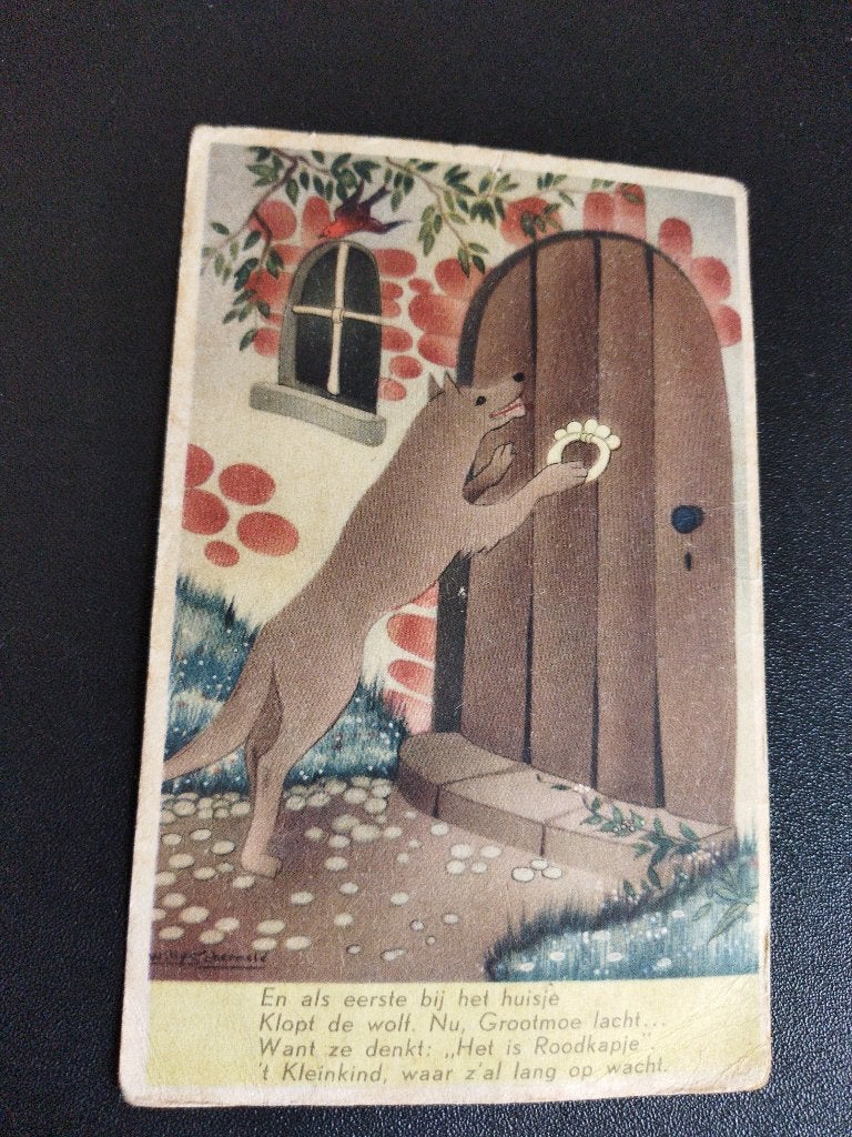 Vintage ansichtkaart kinderkaart sprookje Roodkapje, Ophalen of Verzenden, 1940 tot 1960, Gelopen, Kinderen