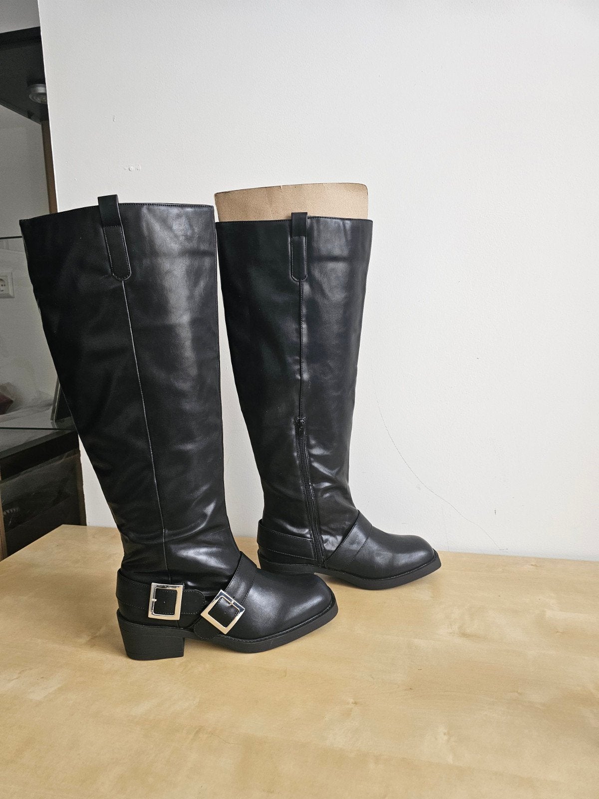 Bonprix Black Knee-High Biker Boots – Size 41, Hoge laarzen, Zwart, Nieuw, Ophalen of Verzenden