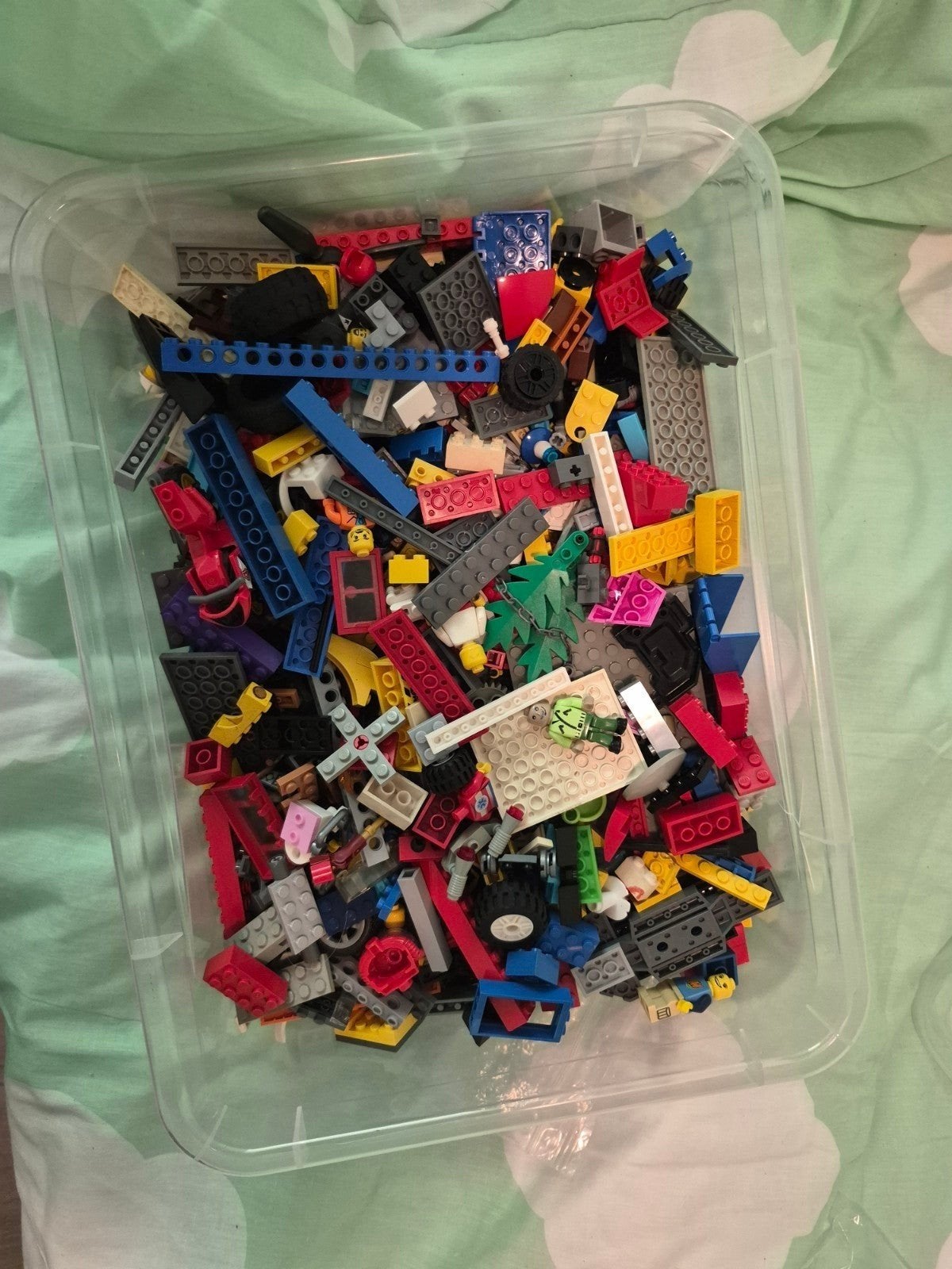 Bak met diverse Lego poppetjes en onderdelen, Ophalen, Gebruikt, Lego, Losse stenen