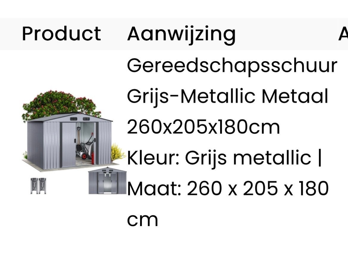 Gereedschapsschuur Grijs-Metallic Metaal 260x205x180cm, Tuin en Terras, Ophalen, Nieuw, Metaal, Overige typen