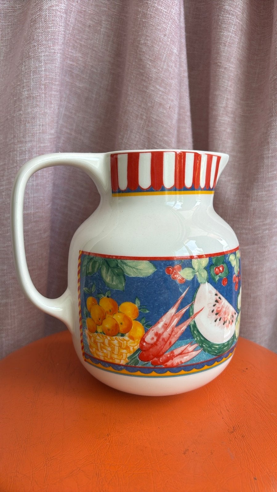 Vintage Vista Alegre Market Place Kan met Fruitdecor, Ophalen of Verzenden, Zo goed als nieuw, Steen/keramiek, Meerkleurig