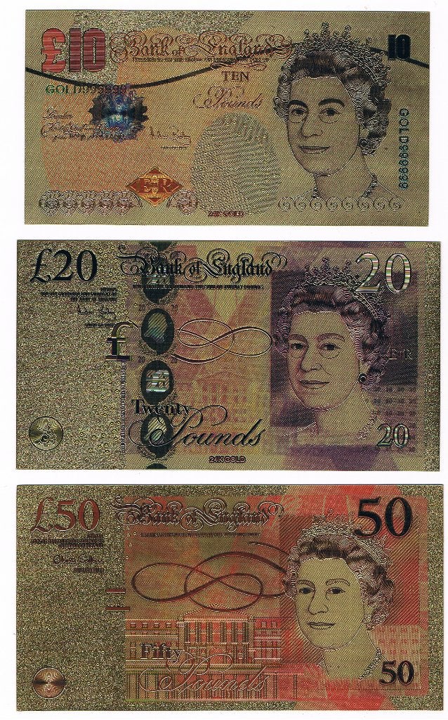 3 vergulde biljetten Engeland, Verzenden, Overige landen, Setje
