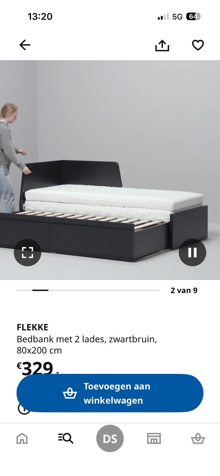 Ikea bed Flekke, uitschuifbaar. Zie voor afmetingen foto 2., Ophalen, Verstelbaar, Bruin, Tweepersoons