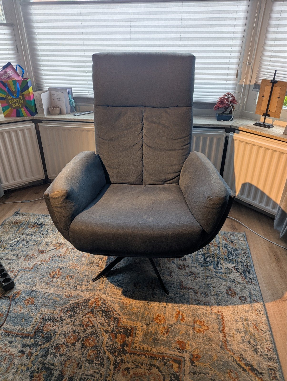 Comfortabele grijze fauteuil - goed gebruikt voor 6 jaar, Ophalen, Gebruikt, Metaal, Eén
