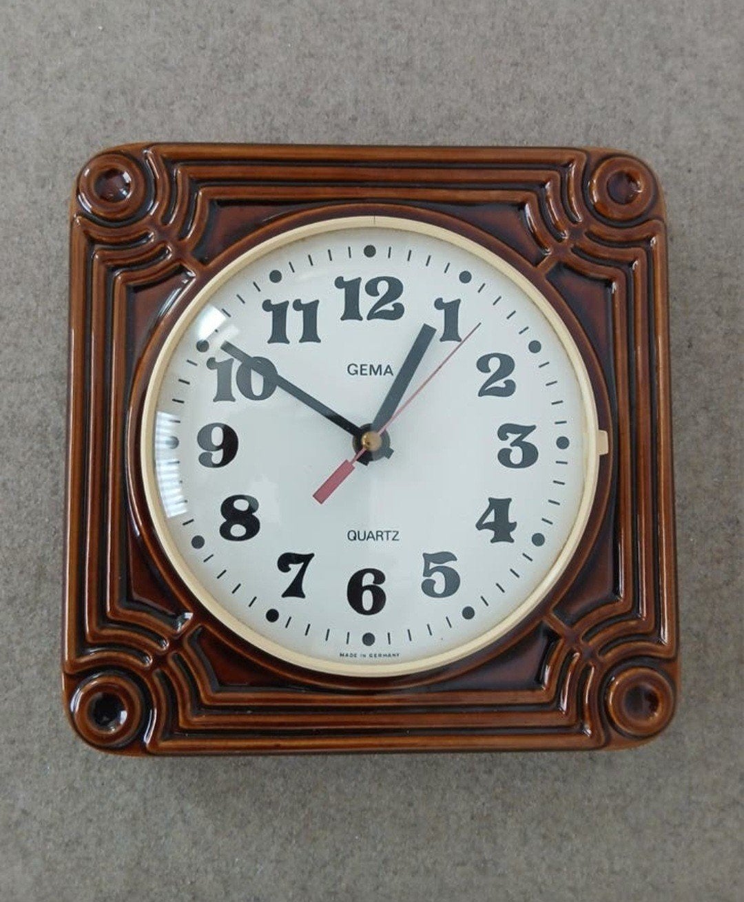 vintage keramiek wandklok Gema, jaren 70 - West Germany, Ophalen of Verzenden, Zo goed als nieuw, Wandklok