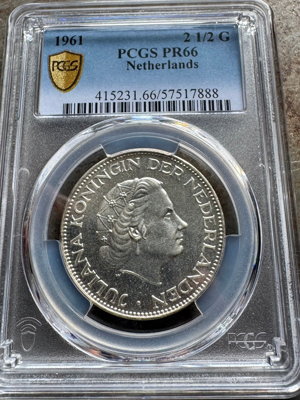 Rijksdaalder 1961 in pcgs proof 66, Postzegels en Munten, Munten | Nederland, Ophalen of Verzenden, Vóór koninkrijk, 2½ gulden