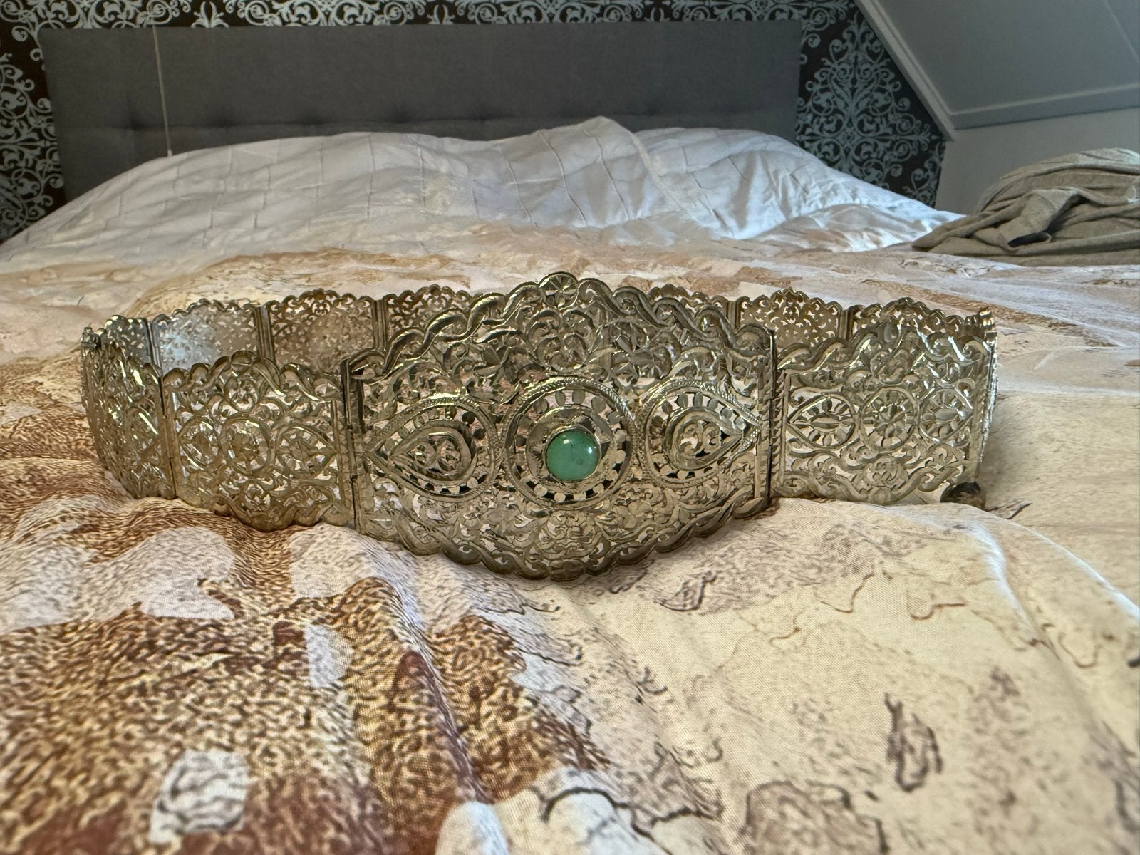 Antieke vintage marokkaanse zilveren riem mdamma, Ophalen, Nieuw, Met edelsteen, Zilver