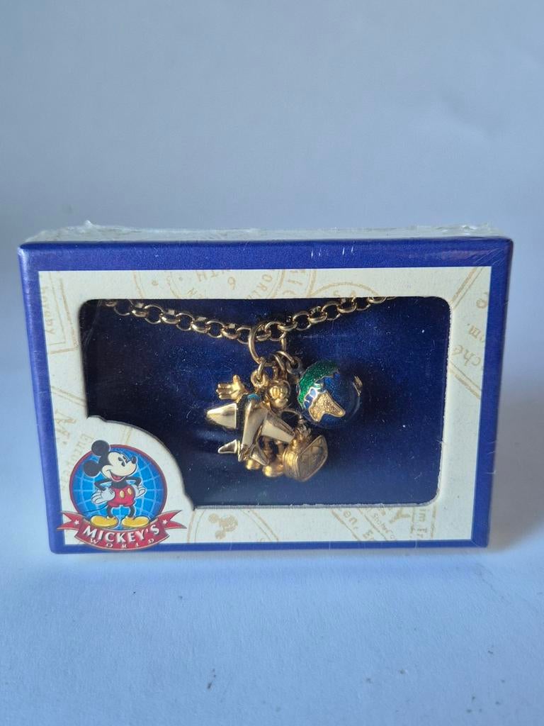 Vintage Disney Mickey’s World ketting - Nieuw in Doos, Nieuw, Ophalen of Verzenden, Goud, Overige materialen