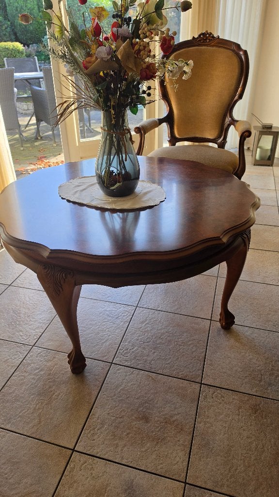 Antieke notenhouten salontafel, klassiek design, Ophalen, 50 – 75, Gebruikt, 50 tot 100 cm