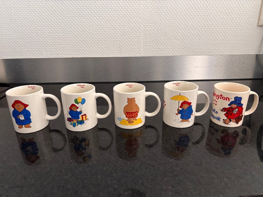 Vintage Douwe Egberts Paddington Beer mokken, set van 5., Ophalen of Verzenden