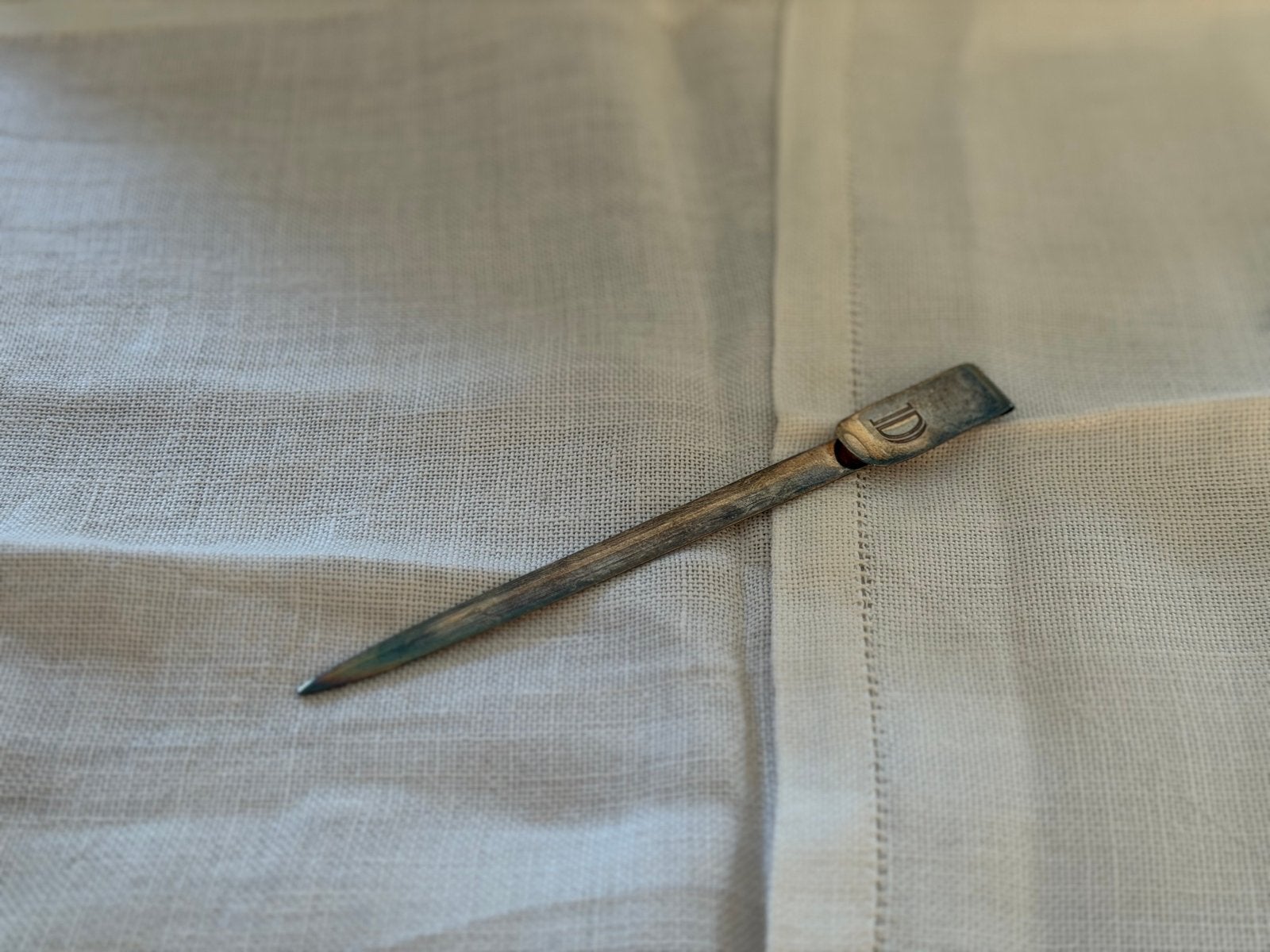 Antieke zilveren briefopener met kroonmerk en 90, Ophalen