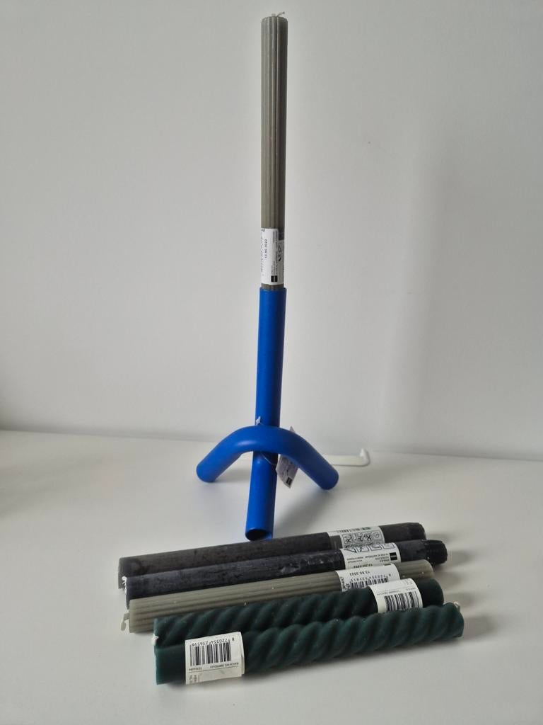 Kandelaar en kaarsen Hema, Ophalen of Verzenden, Metaal, Minder dan 25 cm