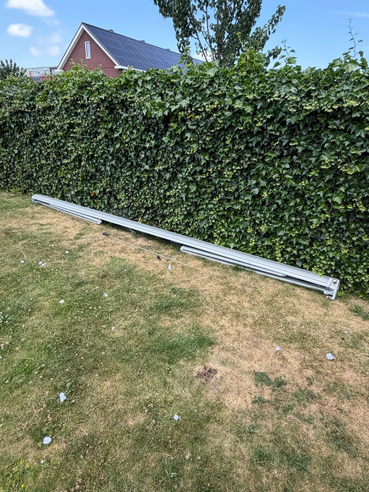 Gebruikt knikarmscherm - opknapper, Tuin en Terras, Zonneschermen, Ophalen, Gebruikt, 450 cm of meer, Elektrisch