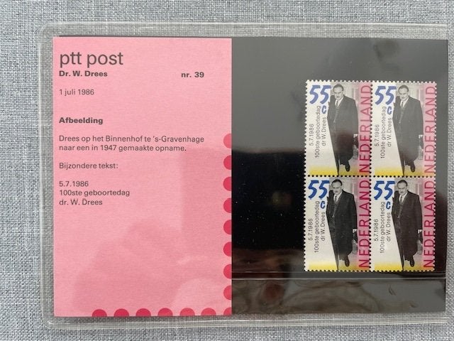 Postzegelmapje PZM39 - 100e geboortedag Dr. W. Drees 1986, Ophalen of Verzenden, Postfris, Overige thema's
