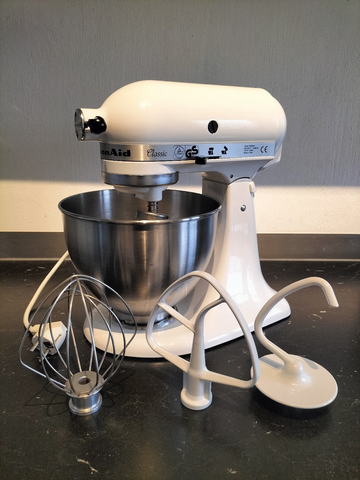KitchenAid Classic Mixer 5KSM45 - Wit, 4 liter of meer, Ophalen of Verzenden, Gebruikt, 3 snelheden of meer