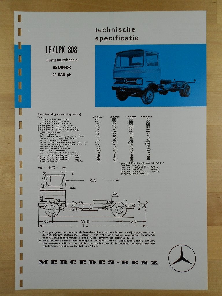 Mercedes LP LPK 808 Technische Specificatie folder 1973, Zo goed als nieuw, Mercedes-Benz, Mercedes, Ophalen of Verzenden