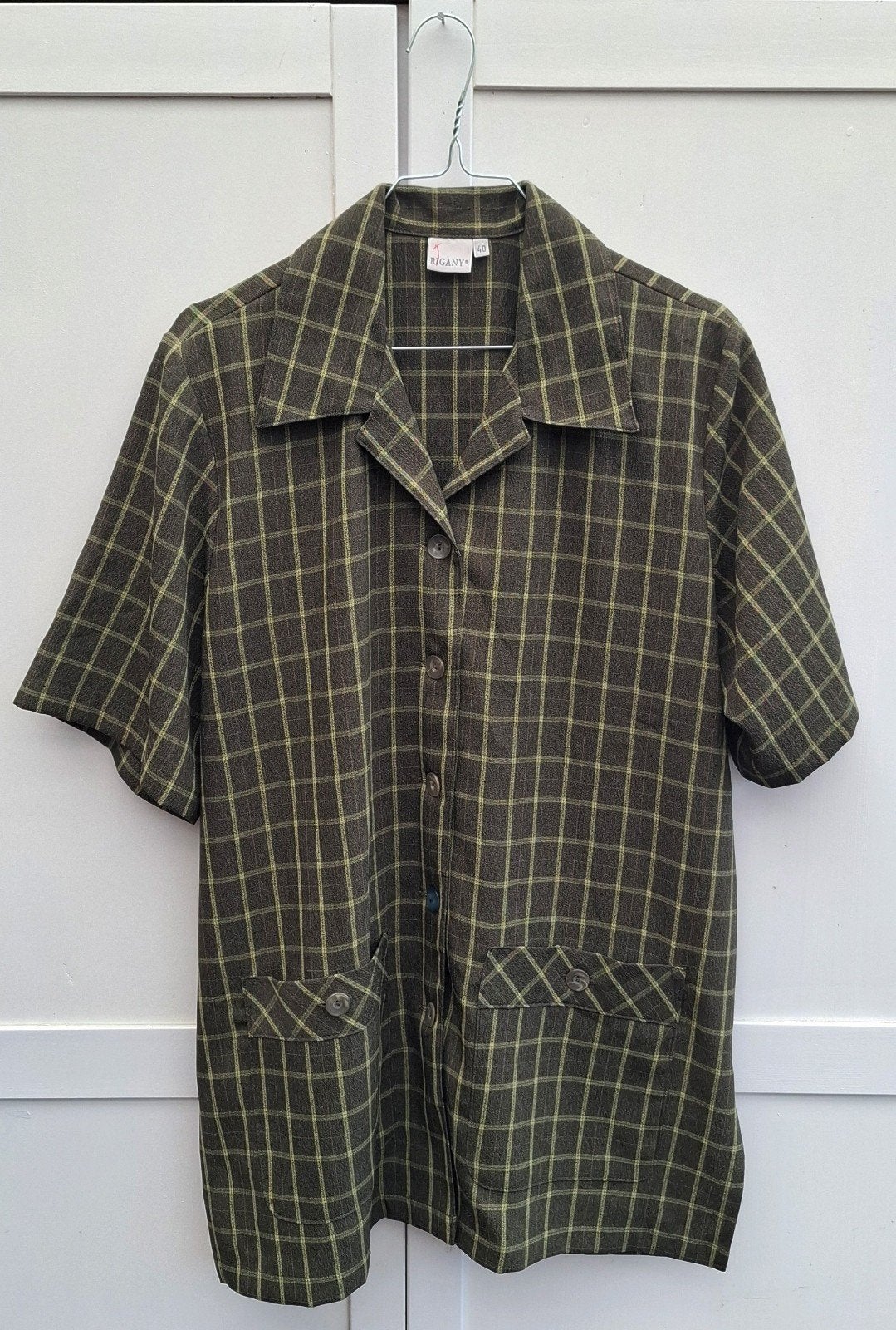 Vintage blouse, maat 40/L - geruit - groen & geel - 90's, Maat 38/40 (M), Rigany Fashion, Onbekend, EU, Ophalen of Verzenden