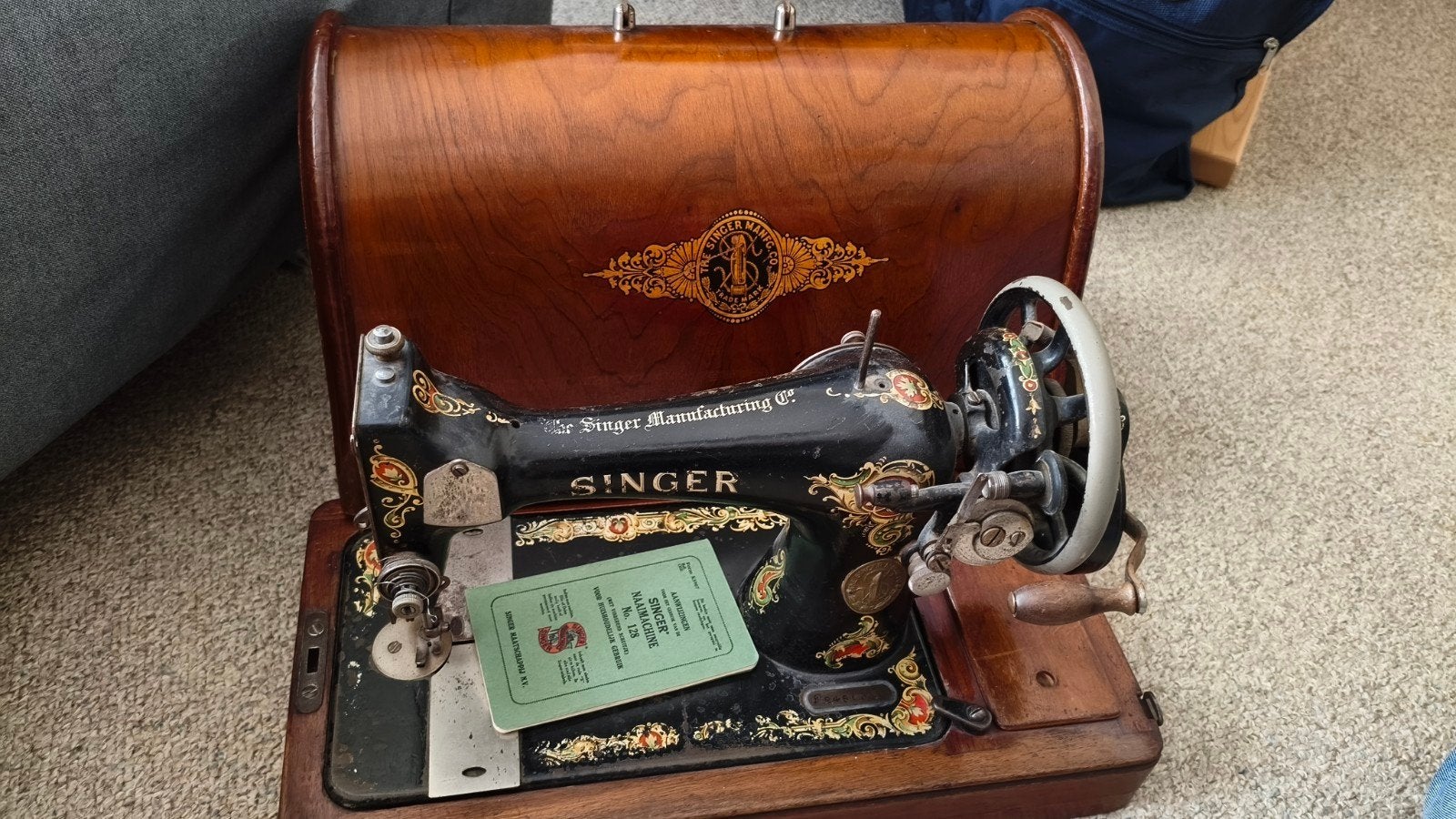 antieke Singer naaimachine, Ophalen
