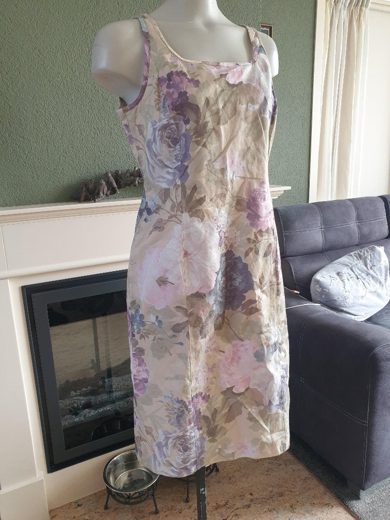 Scarva schilderachtige pastel lila beige jurk M 38, Maat 38/40 (M), Verzenden, Scarva, Beige