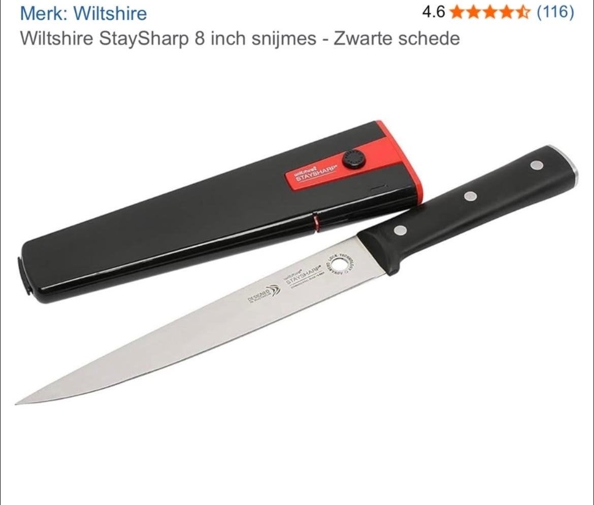 GEZOCHT:Wiltshire StaySharp 8 inch snijmes met zwarte schede, Huis en Inrichting, Keuken | Keukenbenodigdheden, Overige typen