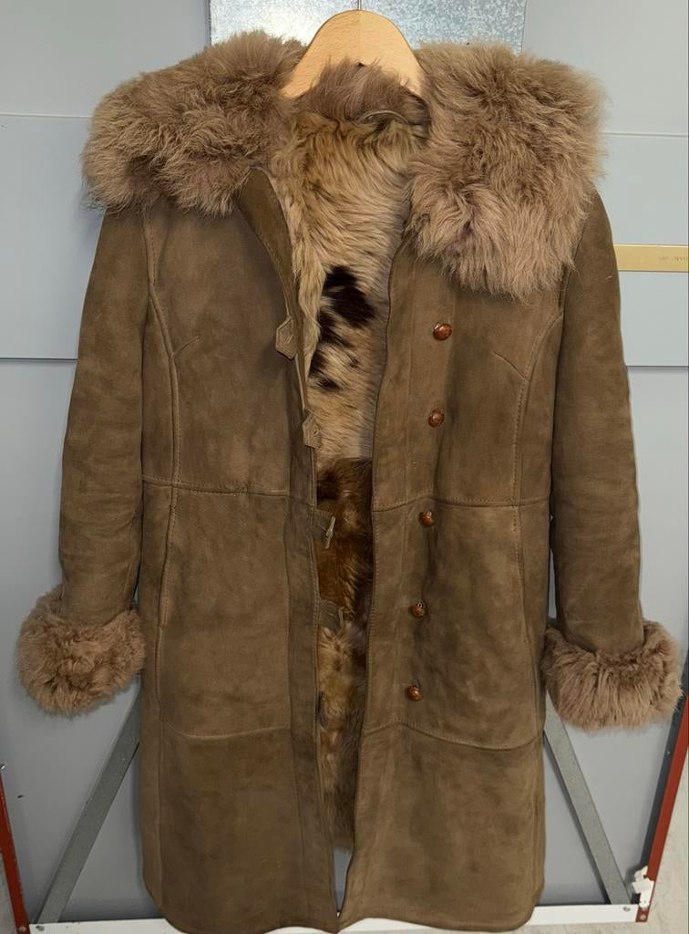 Leren/Suède Jas met Echte Schapenwol Voering, Ophalen of Verzenden, Gedragen, Maat 38/40 (M), Bruin