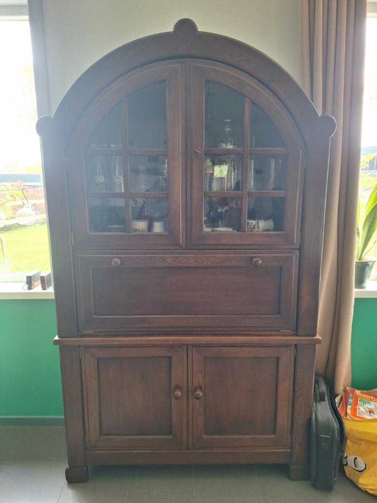 Mooie bruine klep kast., Ophalen, Gebruikt, 200 cm of meer, Glas