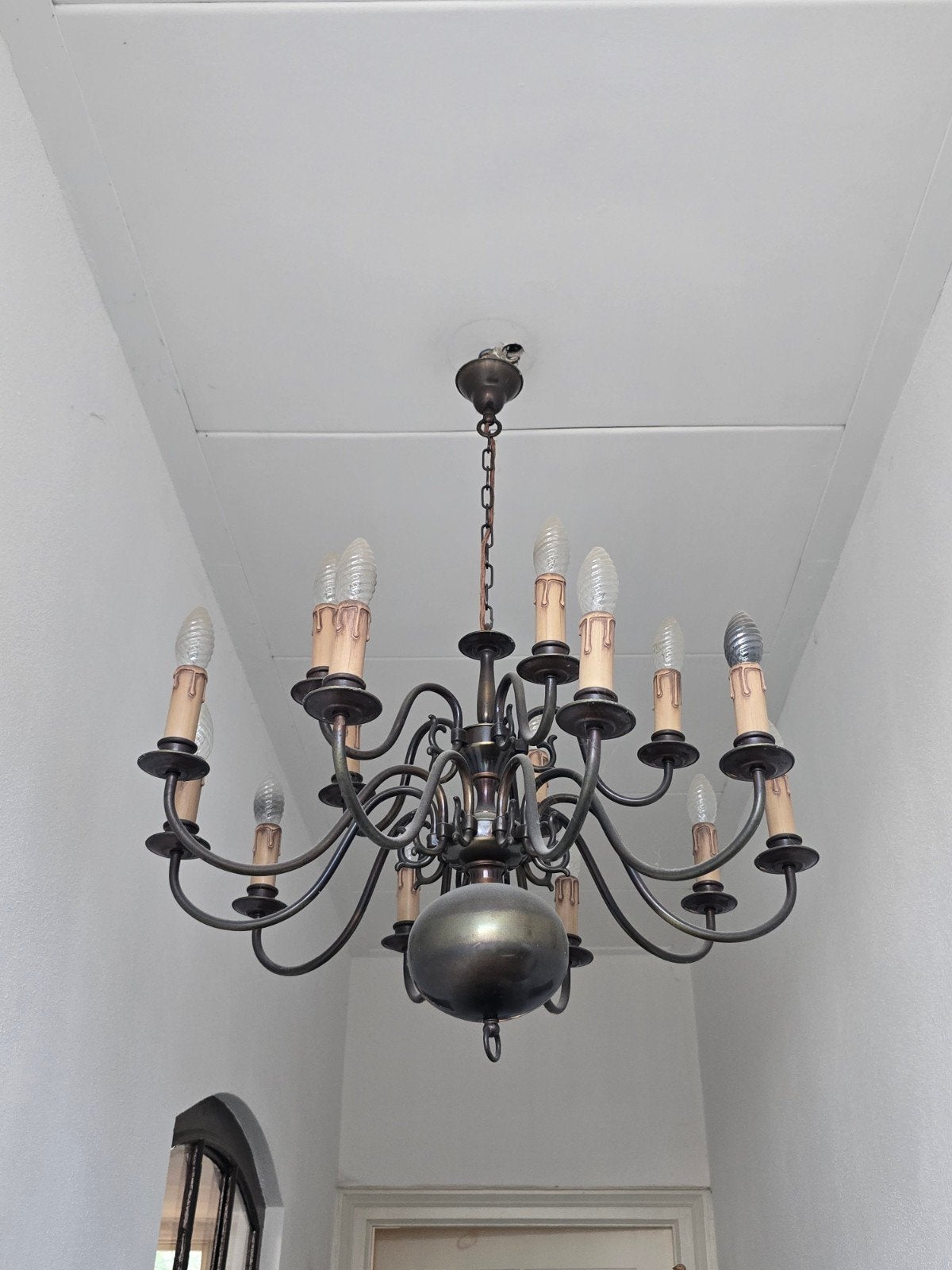 Antieke Kroonluchter met 12 Lichtpunten, Ophalen, Gebruikt, Metaal, Klassiek, Antiek