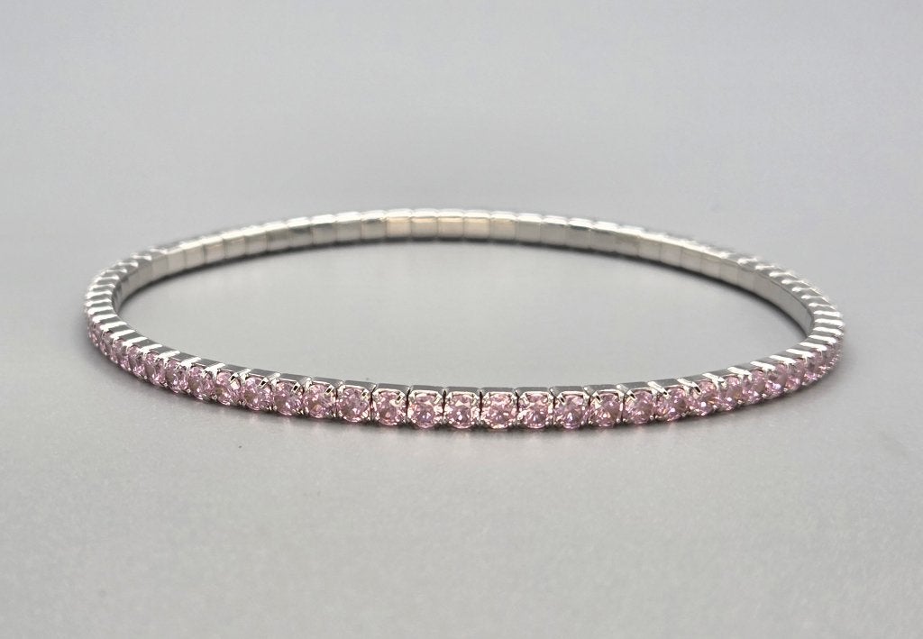 Zilveren stretch bracelet rozekwarts zirkonia's. 2026/521, Overige kleuren, ., Nieuw, Ophalen of Verzenden