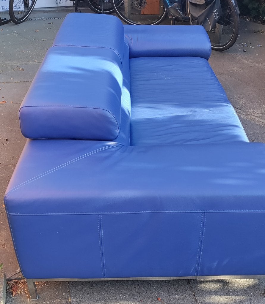 Kobalt leren bank (243x103 cm) met inklapbare rugleuningen, Ophalen, Gebruikt, Minder dan 75 cm, Tweepersoons