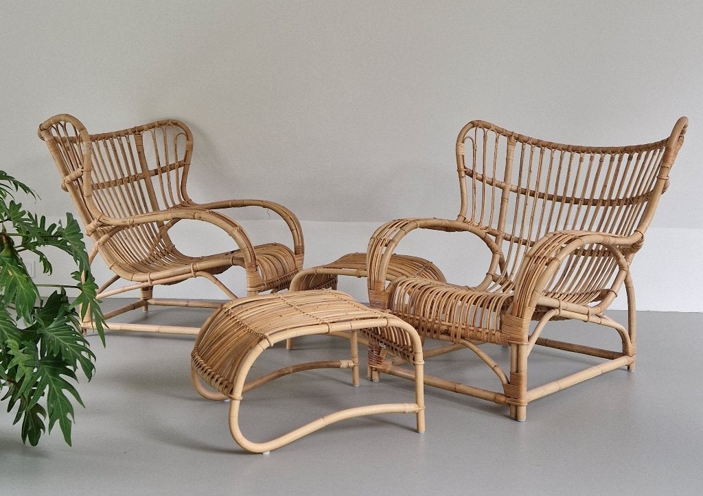 Vintage bamboe lounge set, Sika Design Denmark, Tuin en Terras, Tuinsets en Loungesets, Rotan, Zo goed als nieuw, Loungeset, Stoel