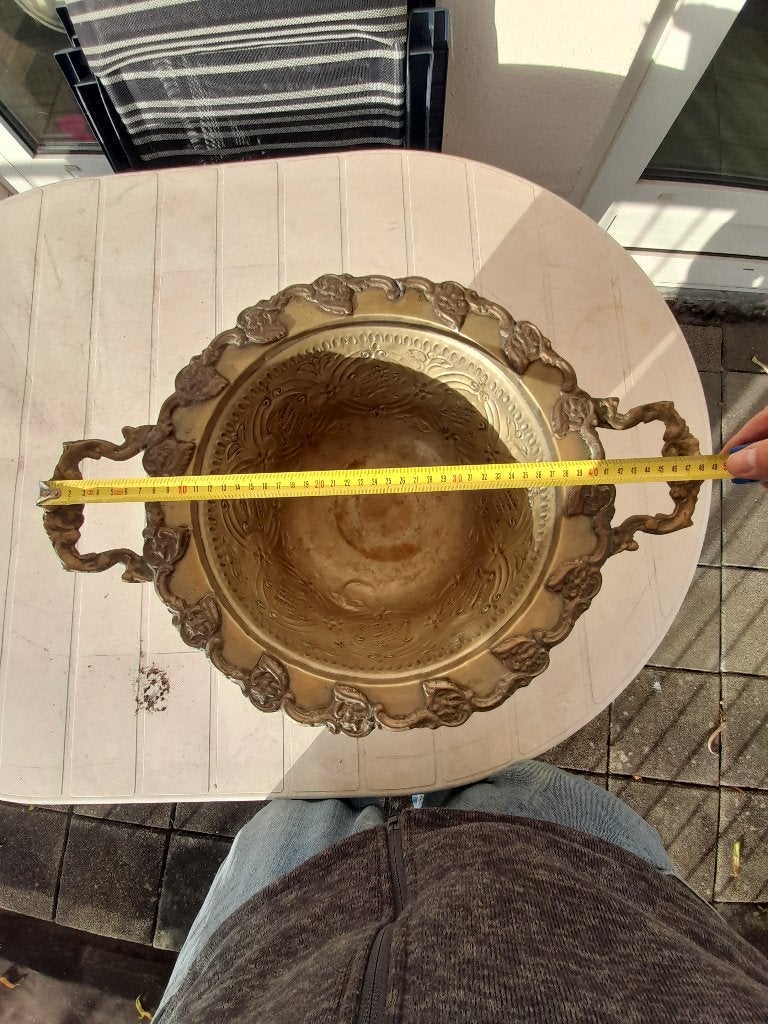 Messing of Brons bewerkte schaal of Bloembak 38/48cm, Antiek en Kunst, Ophalen of Verzenden, Brons
