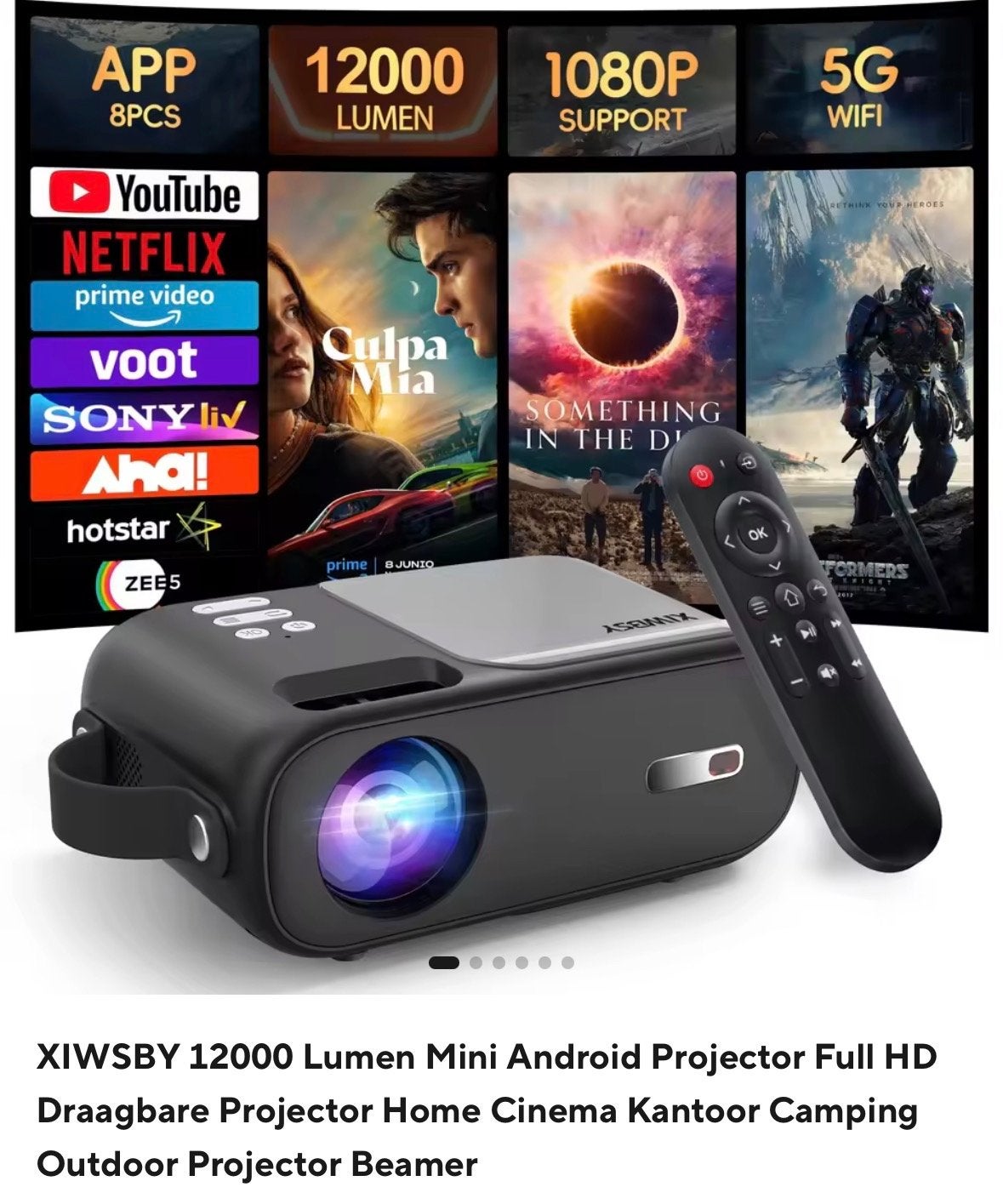 Draagbare Beamer met Android - Full HD, 12000 Lumen, Ophalen, Zo goed als nieuw, LED, Full HD (1080)