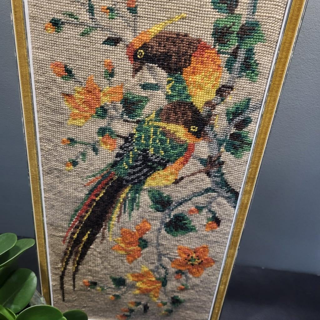 Borduurwerk Borduurschilderij Vogels 25x49 cm, Ophalen of Verzenden, Gebruikt, Handborduren, Overige typen