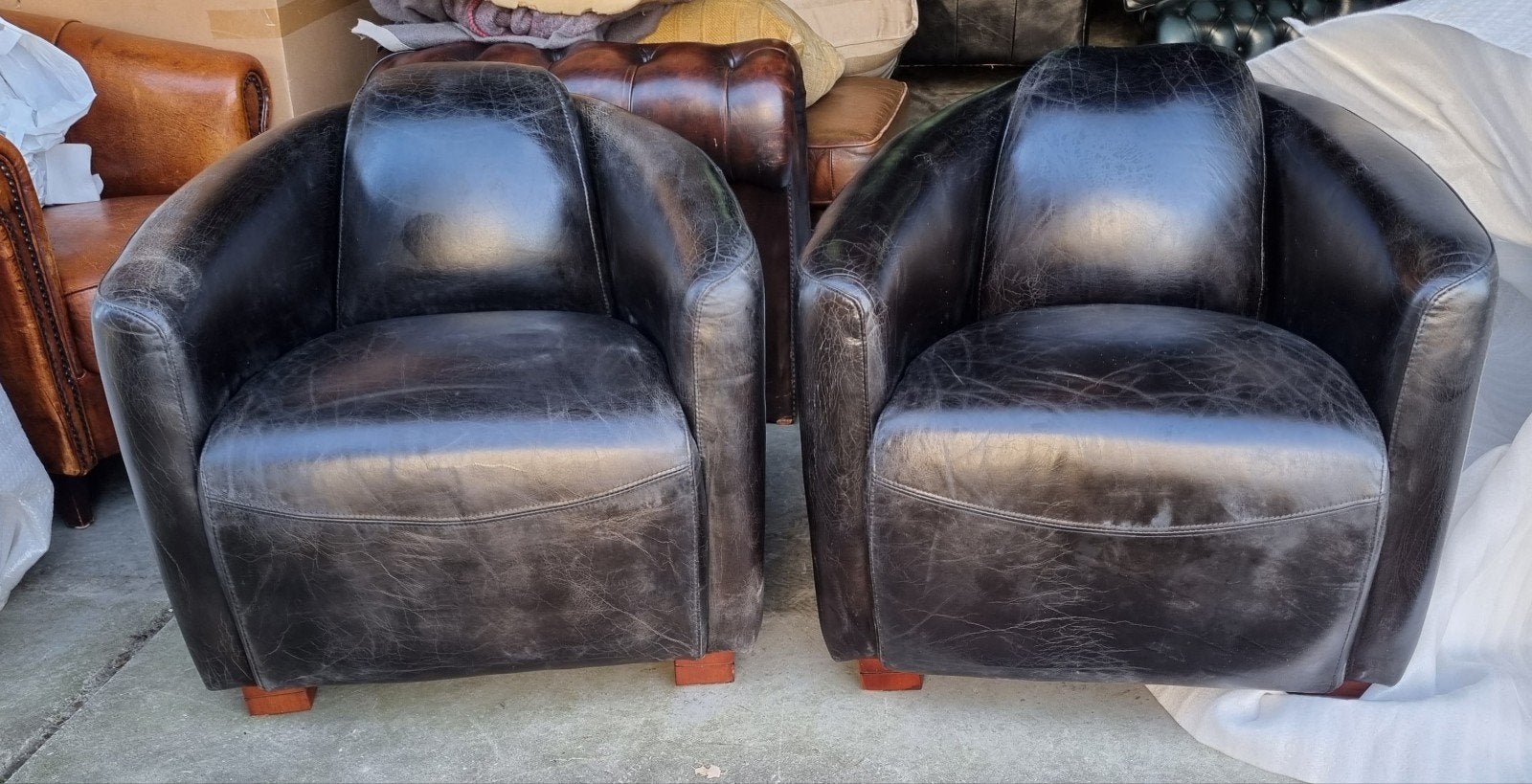 2x Aviator fauteuil vintage zwart leer + BEZORGING GRATIS, Aviator, ., Nieuw, Ophalen of Verzenden