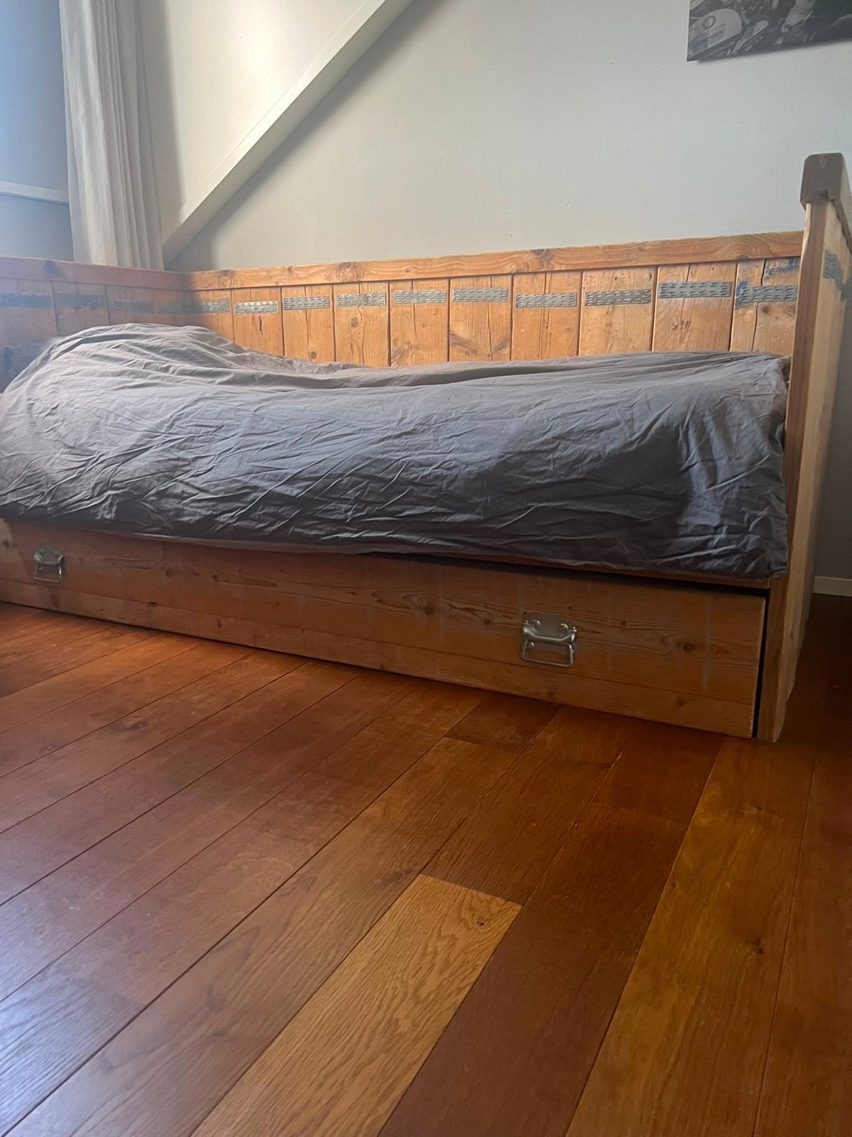 Steigerhouten Bed 90x200cm met logeerbed., Huis en Inrichting, Slaapkamer | Bedden, Ophalen, Gebruikt, 90 cm, Eenpersoons