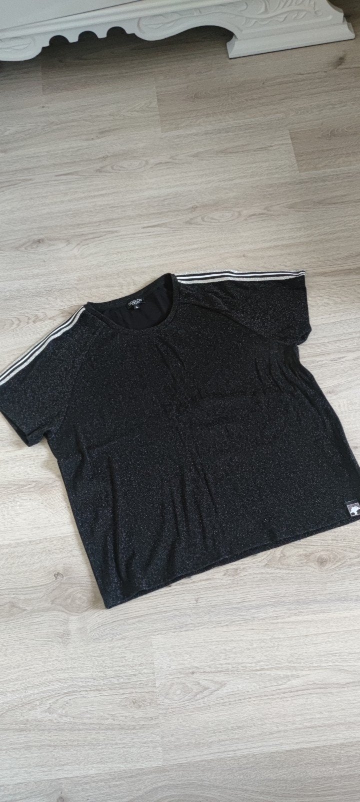 Coolcat T-shirt met glitter en strepen - Maat XL, Zwart, Maat 46/48 (XL) of groter, Ophalen of Verzenden, Zo goed als nieuw