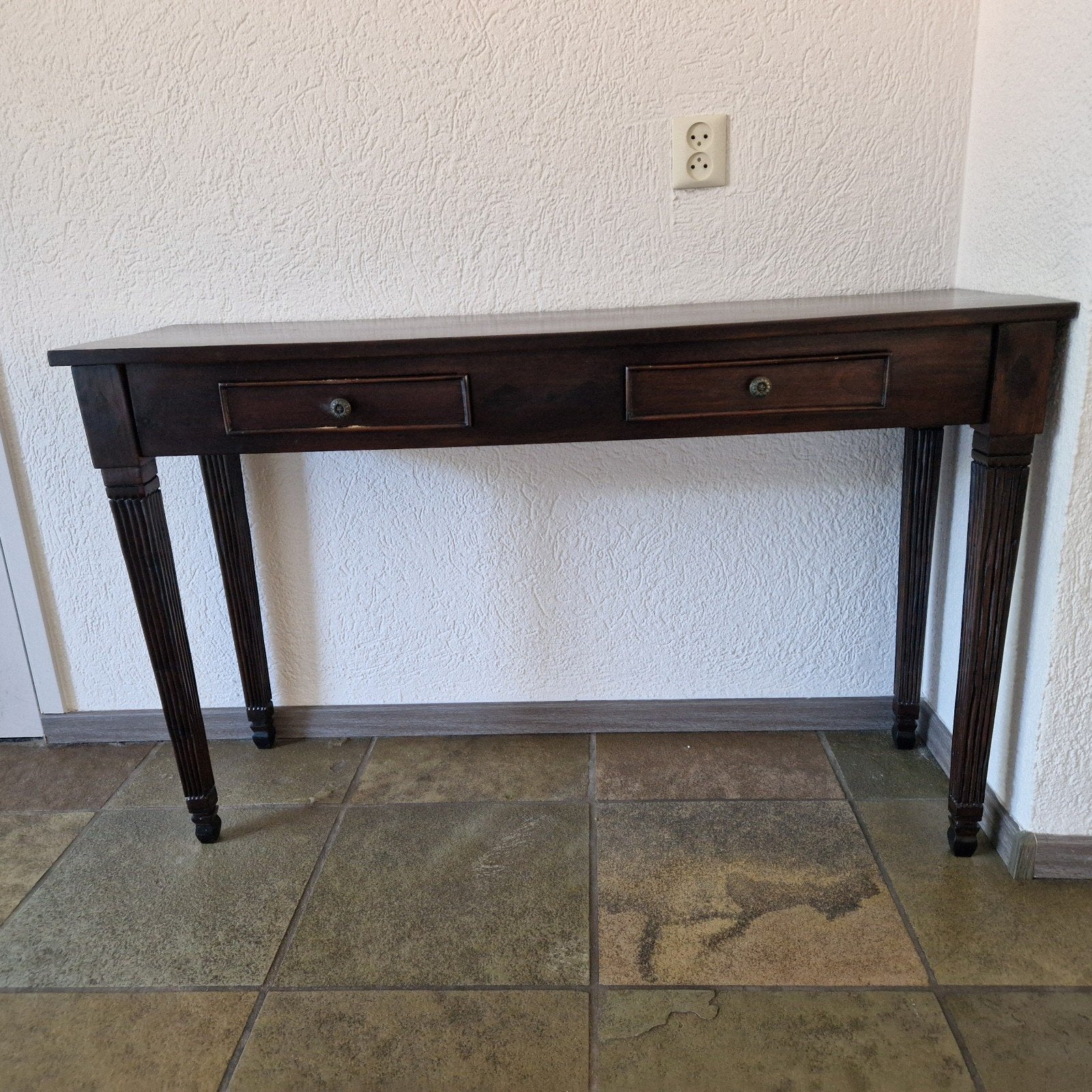 Houten sidetable met 2 lades, Ophalen, Gebruikt, 100 tot 150 cm, 25 tot 50 cm